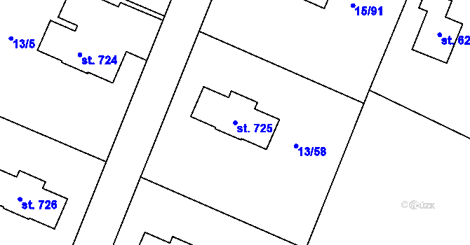 Parcela st. 725 v KÚ Nebory, Katastrální mapa