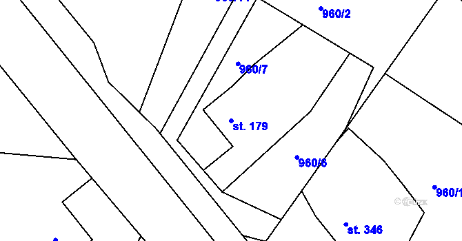 Parcela st. 179 v KÚ Nebory, Katastrální mapa