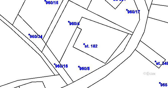 Parcela st. 182 v KÚ Nebory, Katastrální mapa