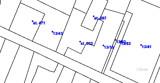 Parcela st. 203 v KÚ Nebory, Katastrální mapa