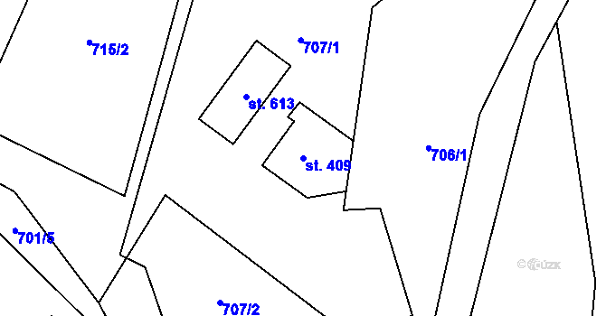 Parcela st. 409 v KÚ Nebory, Katastrální mapa