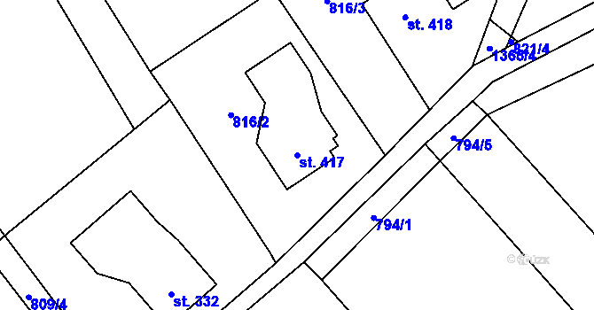 Parcela st. 417 v KÚ Nebory, Katastrální mapa