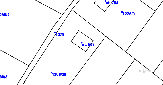 Parcela st. 557 v KÚ Nebory, Katastrální mapa