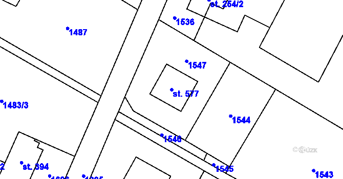 Parcela st. 577 v KÚ Nebory, Katastrální mapa