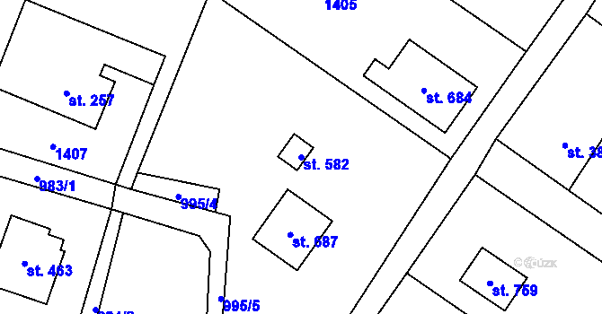 Parcela st. 582 v KÚ Nebory, Katastrální mapa