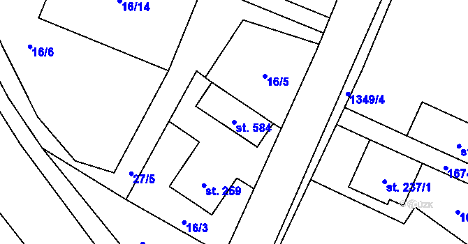Parcela st. 584 v KÚ Nebory, Katastrální mapa
