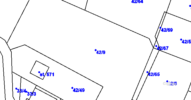 Parcela st. 42/9 v KÚ Nebory, Katastrální mapa