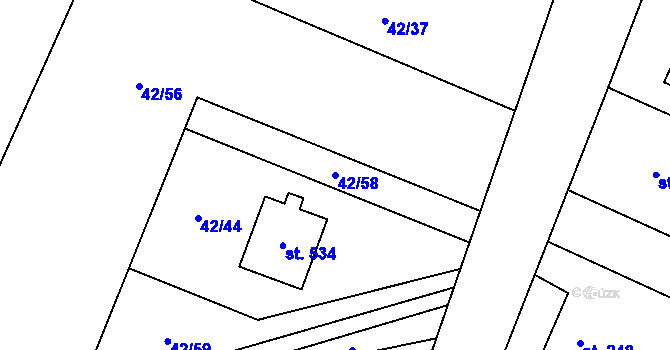 Parcela st. 42/58 v KÚ Nebory, Katastrální mapa