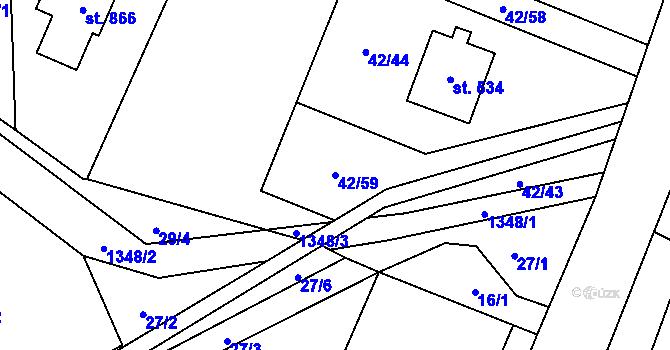 Parcela st. 42/59 v KÚ Nebory, Katastrální mapa