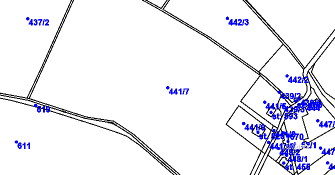 Parcela st. 441/7 v KÚ Nebory, Katastrální mapa