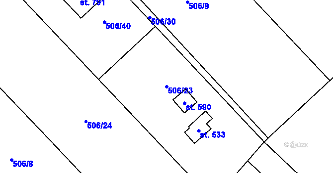 Parcela st. 506/23 v KÚ Nebory, Katastrální mapa