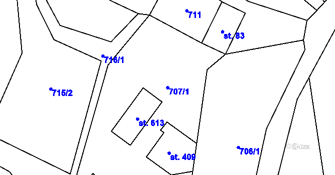 Parcela st. 707/1 v KÚ Nebory, Katastrální mapa