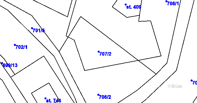 Parcela st. 707/2 v KÚ Nebory, Katastrální mapa