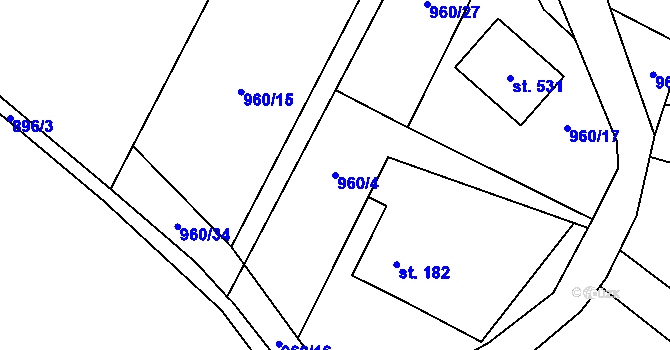 Parcela st. 960/4 v KÚ Nebory, Katastrální mapa