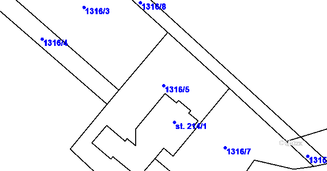 Parcela st. 1316/5 v KÚ Nebory, Katastrální mapa