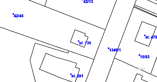 Parcela st. 735 v KÚ Nebory, Katastrální mapa
