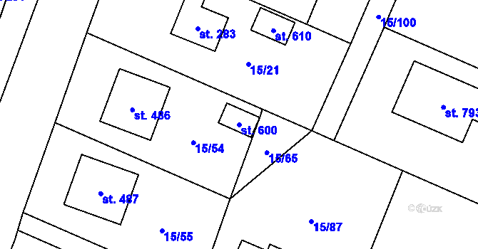 Parcela st. 600 v KÚ Nebory, Katastrální mapa