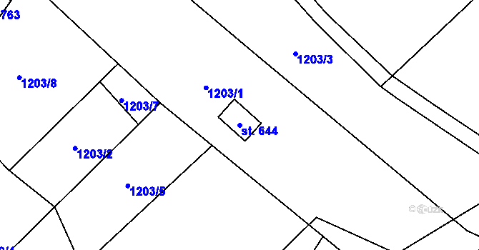Parcela st. 644 v KÚ Nebory, Katastrální mapa