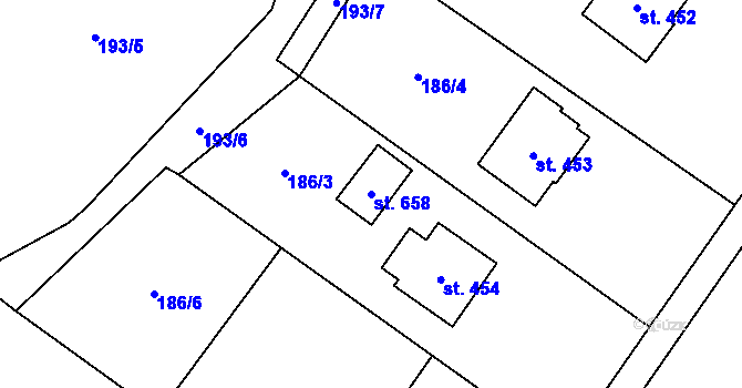 Parcela st. 658 v KÚ Nebory, Katastrální mapa