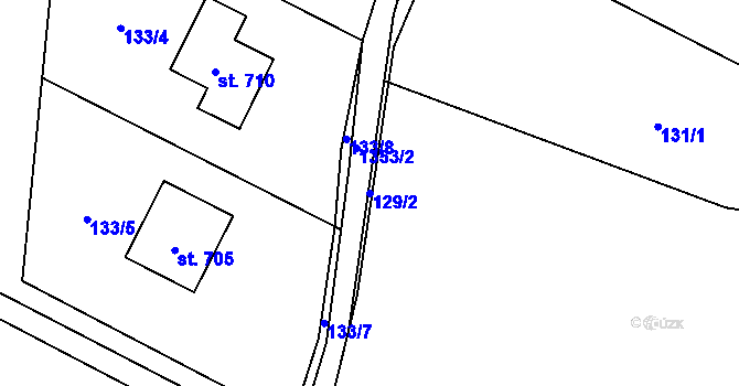 Parcela st. 129/2 v KÚ Nebory, Katastrální mapa