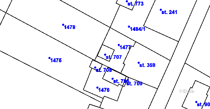Parcela st. 707 v KÚ Nebory, Katastrální mapa