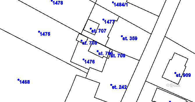 Parcela st. 706 v KÚ Nebory, Katastrální mapa