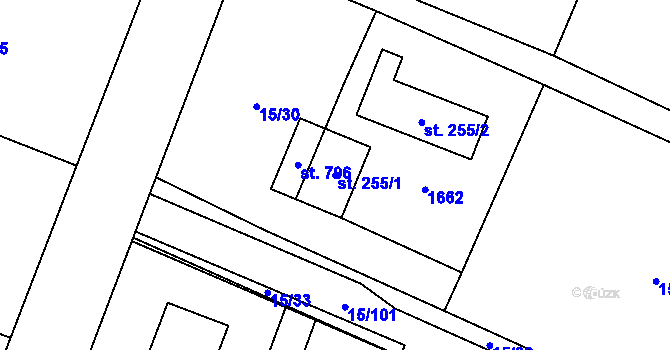 Parcela st. 255/1 v KÚ Nebory, Katastrální mapa