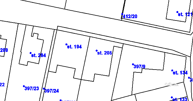 Parcela st. 205 v KÚ Nebovidy, Katastrální mapa
