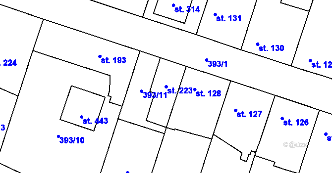 Parcela st. 223 v KÚ Nebovidy, Katastrální mapa