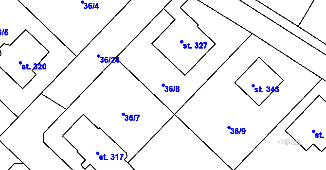Parcela st. 36/8 v KÚ Nebovidy, Katastrální mapa
