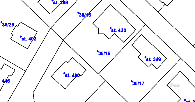 Parcela st. 36/16 v KÚ Nebovidy, Katastrální mapa