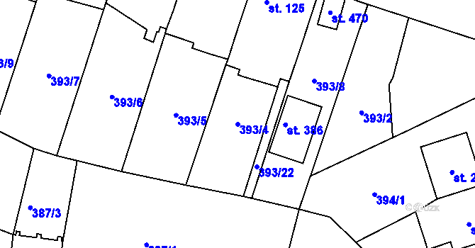 Parcela st. 393/4 v KÚ Nebovidy, Katastrální mapa