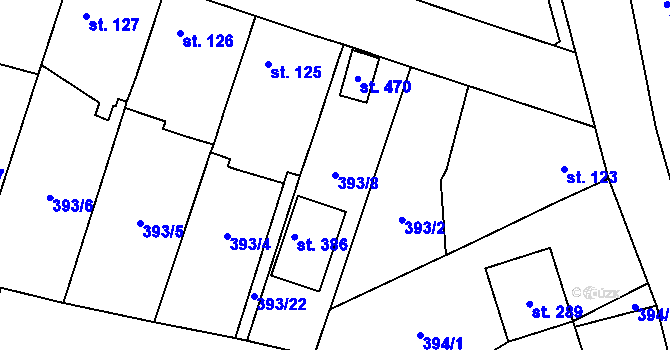 Parcela st. 393/8 v KÚ Nebovidy, Katastrální mapa