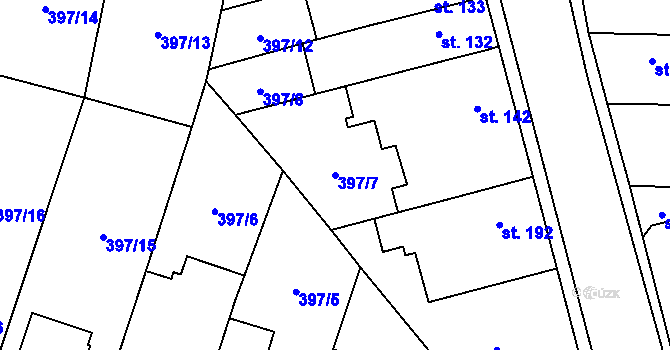 Parcela st. 397/7 v KÚ Nebovidy, Katastrální mapa