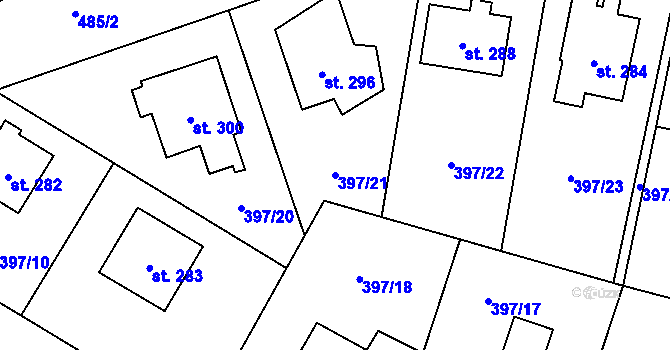 Parcela st. 397/21 v KÚ Nebovidy, Katastrální mapa