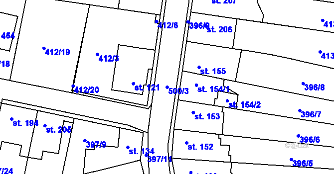 Parcela st. 500/3 v KÚ Nebovidy, Katastrální mapa