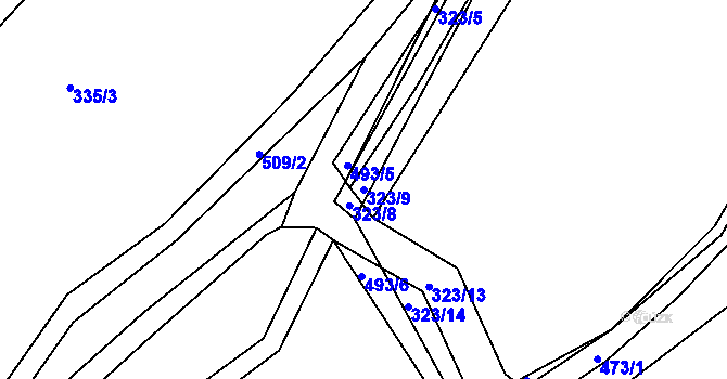 Parcela st. 323/9 v KÚ Nebovidy, Katastrální mapa