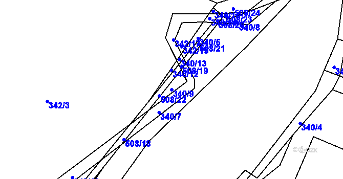 Parcela st. 340/9 v KÚ Nebovidy, Katastrální mapa
