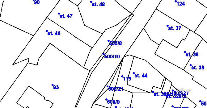 Parcela st. 500/10 v KÚ Nebovidy, Katastrální mapa