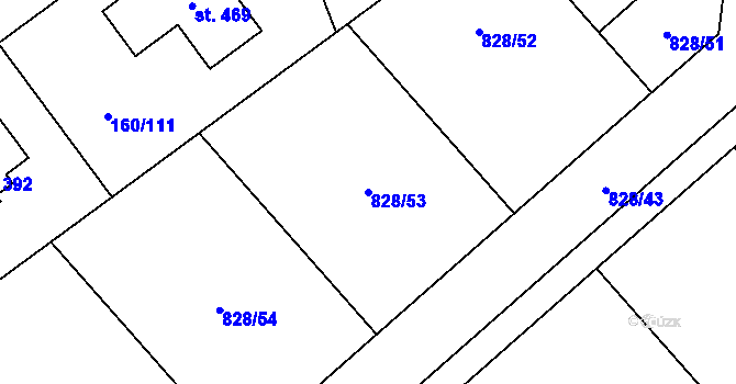 Parcela st. 828/53 v KÚ Nebovidy, Katastrální mapa