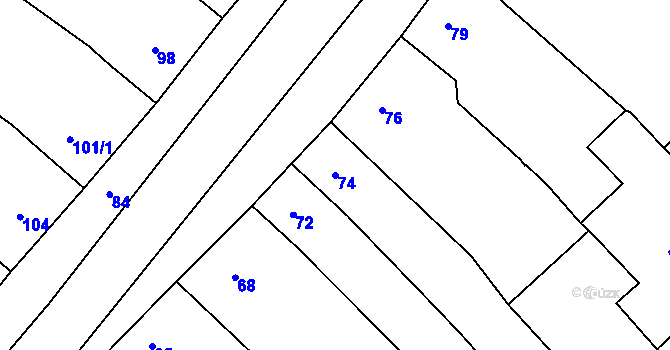 Parcela st. 74 v KÚ Nebovidy u Brna, Katastrální mapa