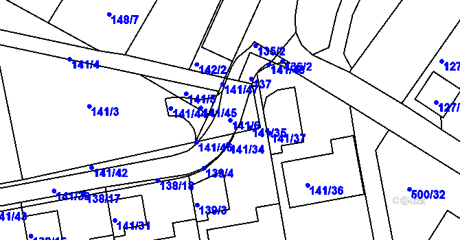 Parcela st. 141/6 v KÚ Nebovidy u Brna, Katastrální mapa