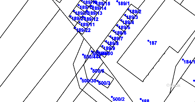 Parcela st. 189/10 v KÚ Nebovidy u Brna, Katastrální mapa