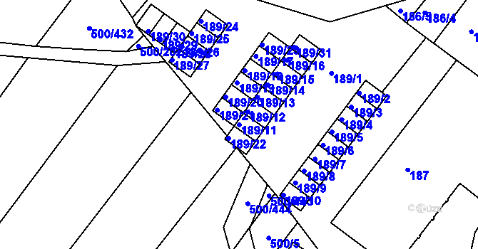 Parcela st. 189/11 v KÚ Nebovidy u Brna, Katastrální mapa