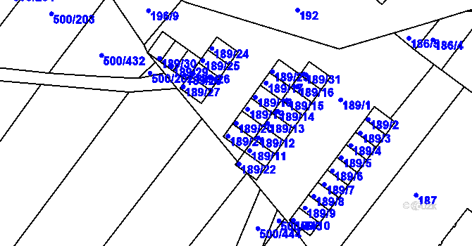 Parcela st. 189/20 v KÚ Nebovidy u Brna, Katastrální mapa