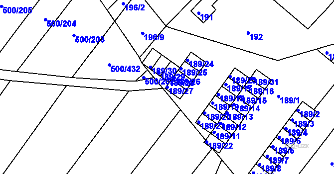 Parcela st. 189/27 v KÚ Nebovidy u Brna, Katastrální mapa