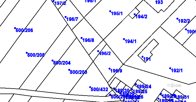 Parcela st. 196/2 v KÚ Nebovidy u Brna, Katastrální mapa