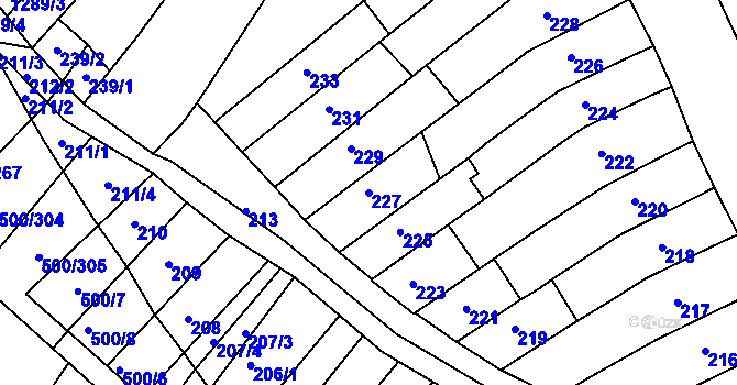 Parcela st. 227 v KÚ Nebovidy u Brna, Katastrální mapa