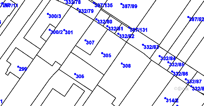Parcela st. 305 v KÚ Nebovidy u Brna, Katastrální mapa