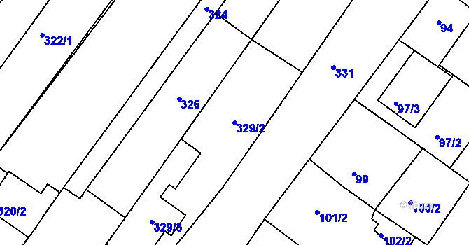 Parcela st. 329/2 v KÚ Nebovidy u Brna, Katastrální mapa
